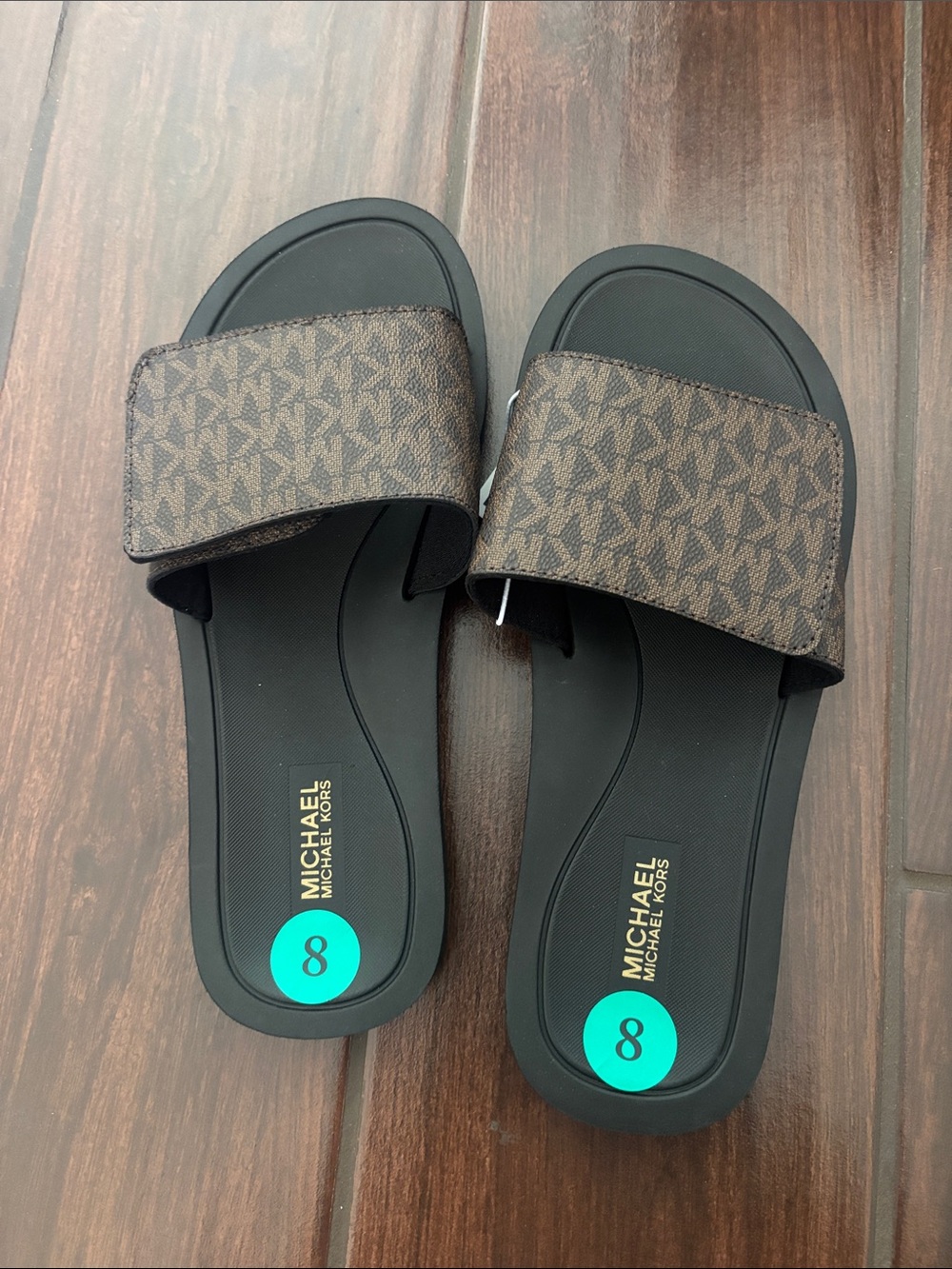 Michael Kors Brown & Black Logo Slide Sandals